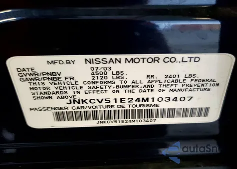 2004 Infinity G35 Base z USA, uszkodzony, nr VIN JNKCV51E24M103407